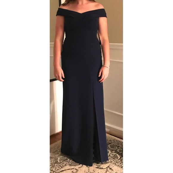 Navy off the shoulder prom dress - Picture 3 of 3
